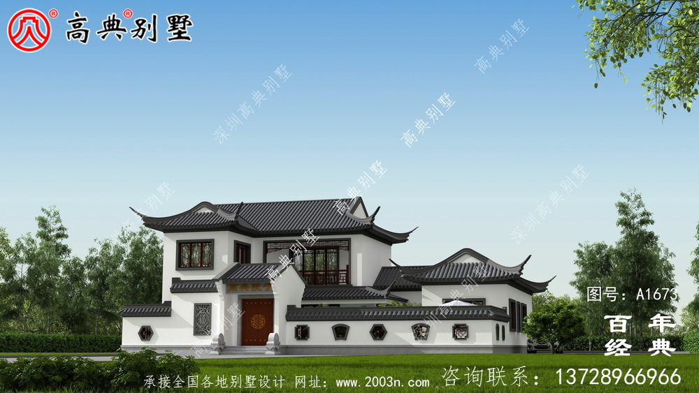 新中式兩層院子別墅設計圖紙與外觀效果圖_農村四層別墅設計 新中式兩層院子別墅設計圖紙與外觀效果圖_農村四層別墅設計