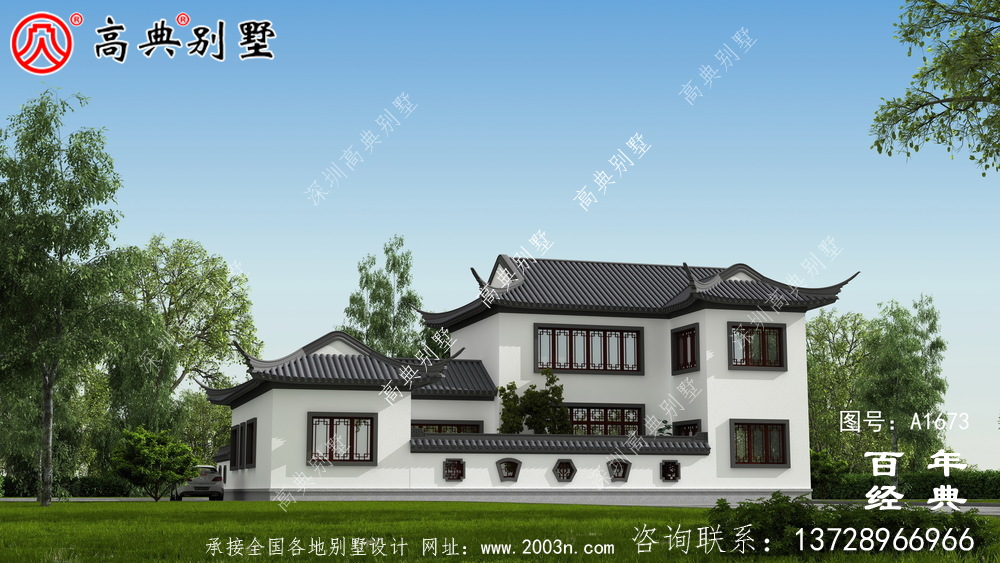 新中式兩層院子別墅設計圖紙與外觀效果圖_農村四層別墅設計