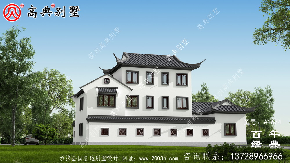 新中式三層蘇式園林別墅設(shè)計(jì)圖紙及效果圖_農(nóng)村三層別墅設(shè)計(jì)