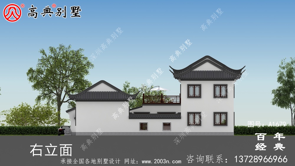 蘇式園林兩層新中式帶庭院別墅外觀效果圖_農村三層別墅設計