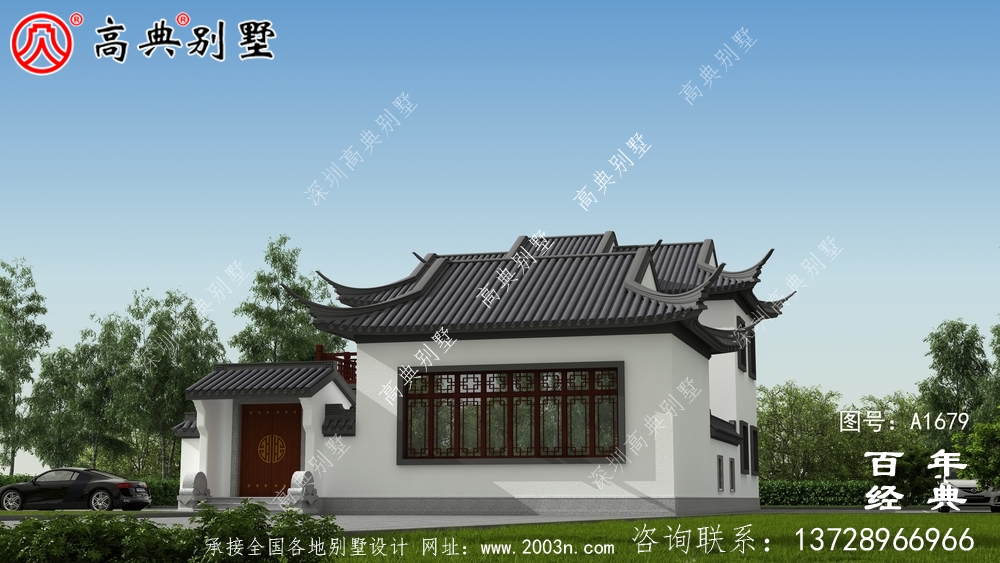 蘇式園林兩層新中式帶庭院別墅外觀效果圖_農村三層別墅設計