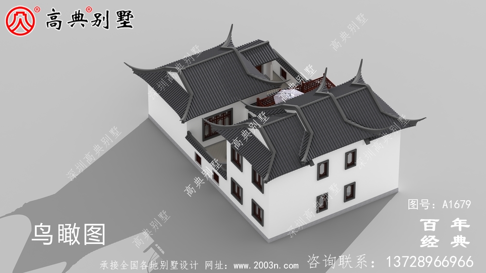 蘇式園林兩層新中式帶庭院別墅外觀效果圖_農村三層別墅設計