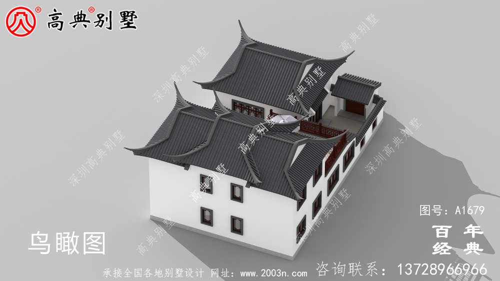 蘇式園林兩層新中式帶庭院別墅外觀效果圖_農村三層別墅設計