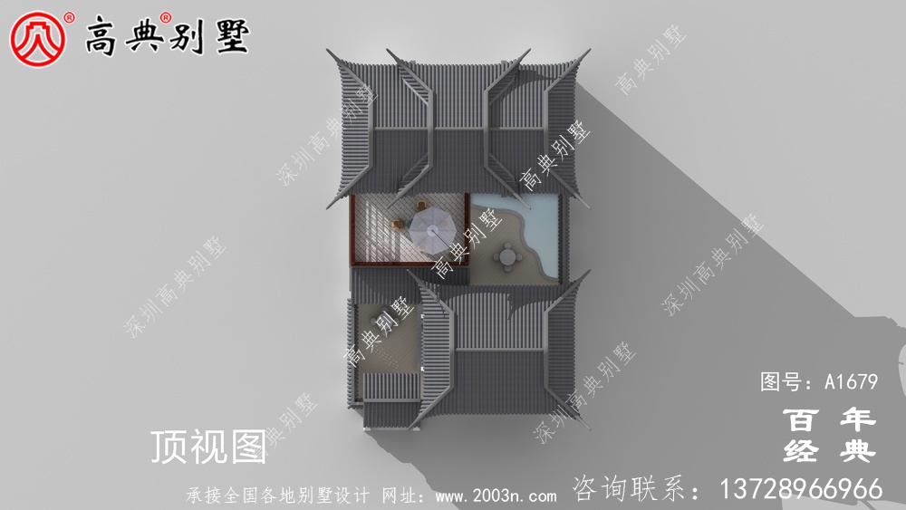 蘇式園林兩層新中式帶庭院別墅外觀效果圖_農村三層別墅設計