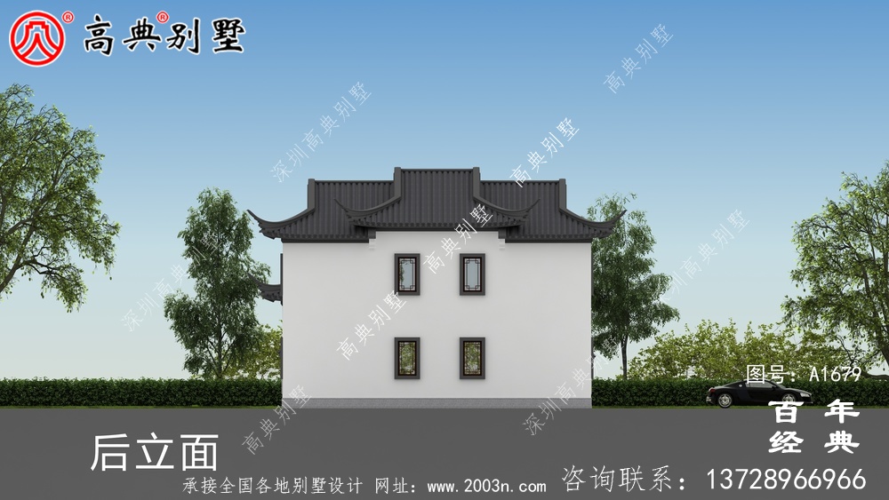 蘇式園林兩層新中式帶庭院別墅外觀效果圖_農村三層別墅設計