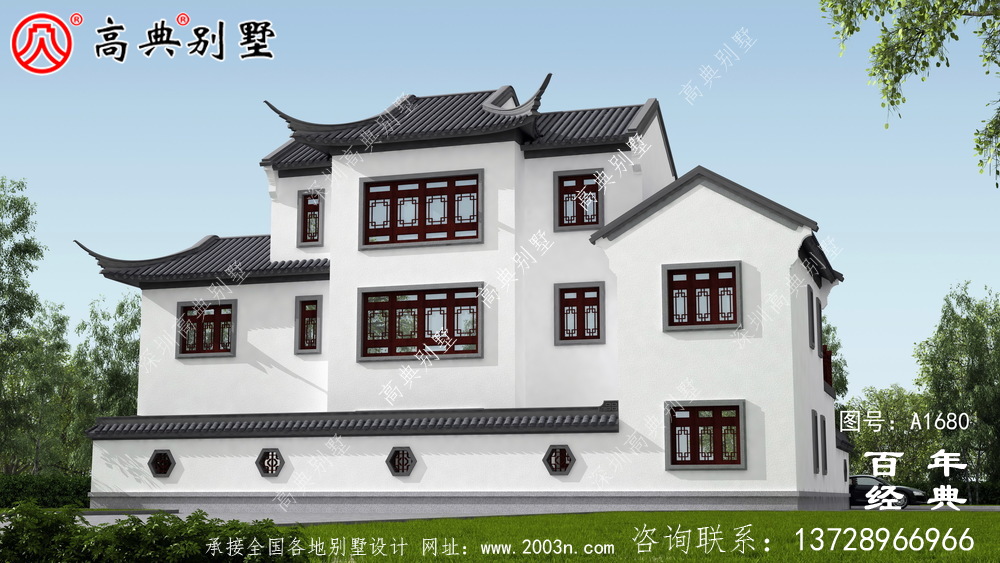 鄉(xiāng)村三層新中式別墅效果圖_農(nóng)村三層別墅設(shè)計