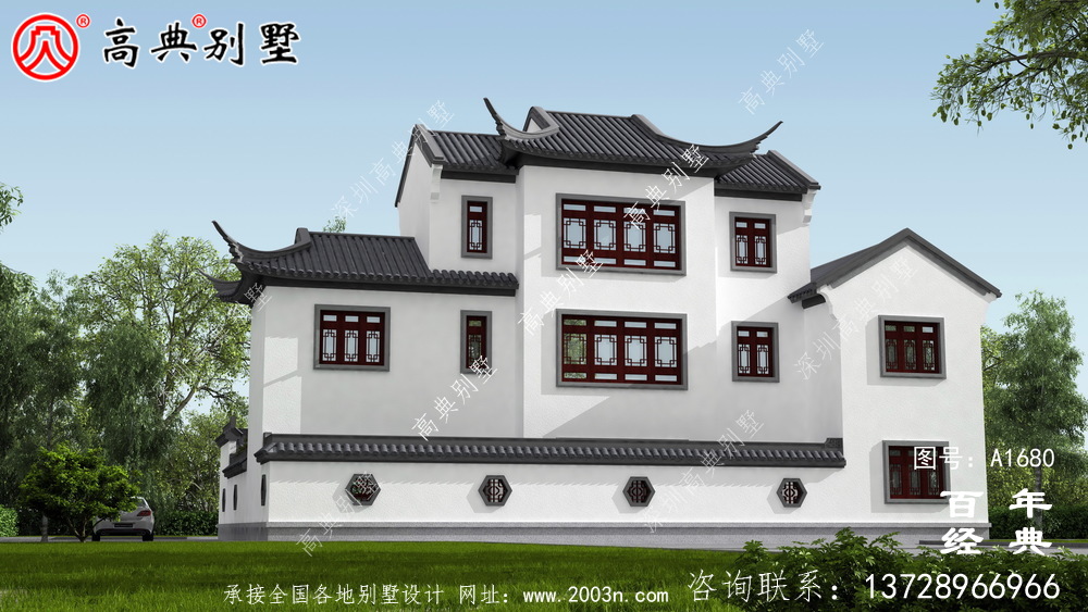 鄉(xiāng)村三層新中式別墅效果圖_農(nóng)村三層別墅設(shè)計