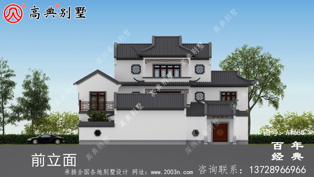 鄉(xiāng)村三層新中式別墅效果圖_農(nóng)村三層別墅設(shè)計