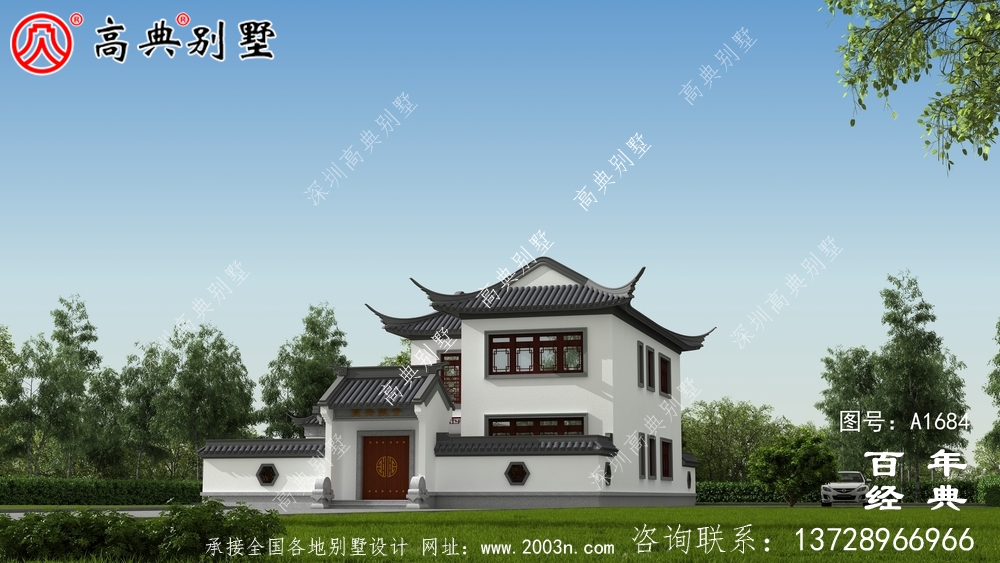 蘇式園林二層中式別墅設計圖紙及效果圖_農村三層別墅設計
