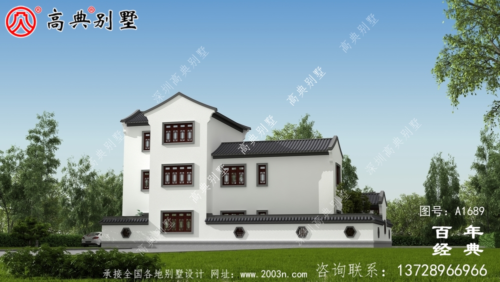新中式復式三層農村別墅外觀效果圖_農村三層別墅設計