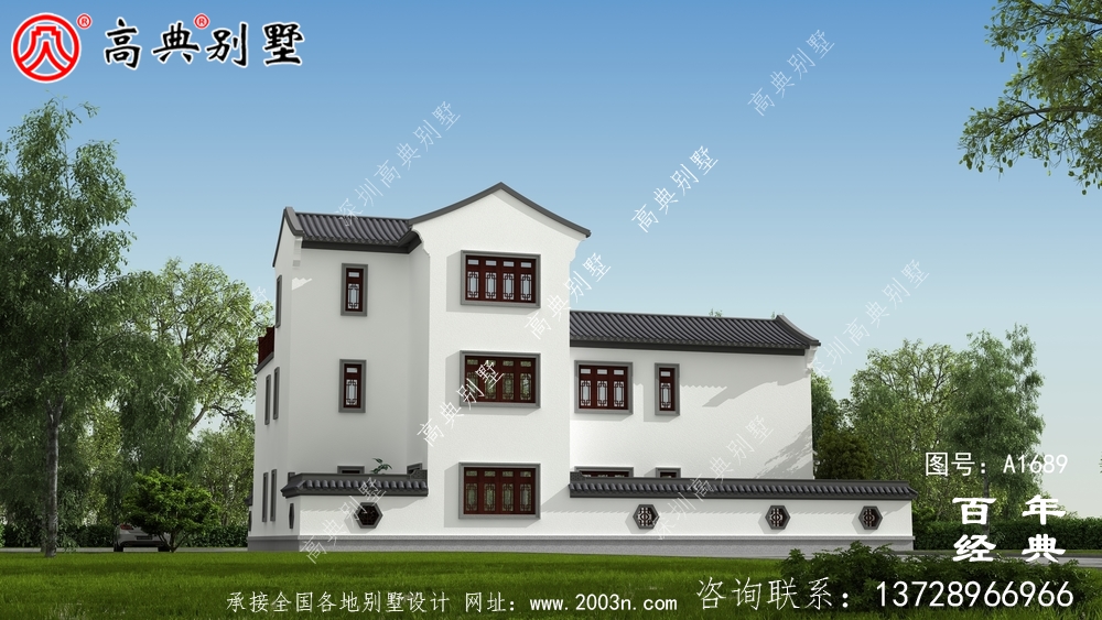 新中式復式三層農村別墅外觀效果圖_農村三層別墅設計