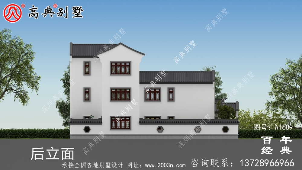 新中式復式三層農村別墅外觀效果圖_農村三層別墅設計