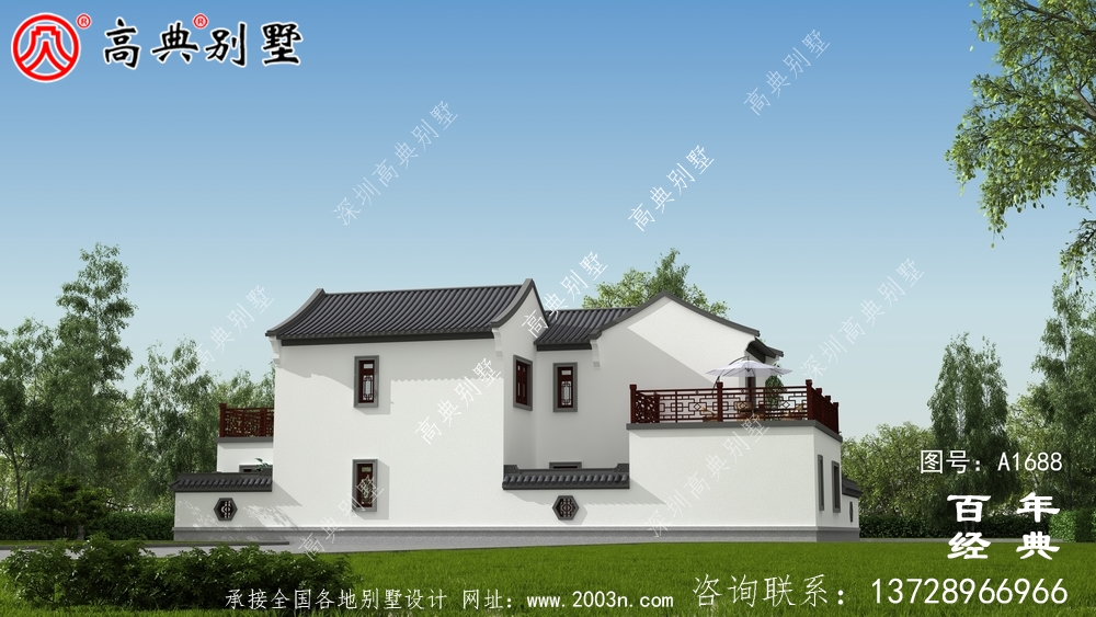 新中式兩層帶庭院農(nóng)村別墅設(shè)計圖紙效果圖_農(nóng)村兩層別墅設(shè)計