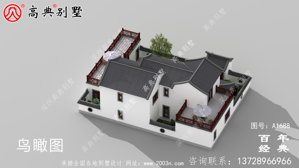 新中式兩層帶庭院農(nóng)村別墅設(shè)計圖紙效果圖_農(nóng)村兩層別墅設(shè)計