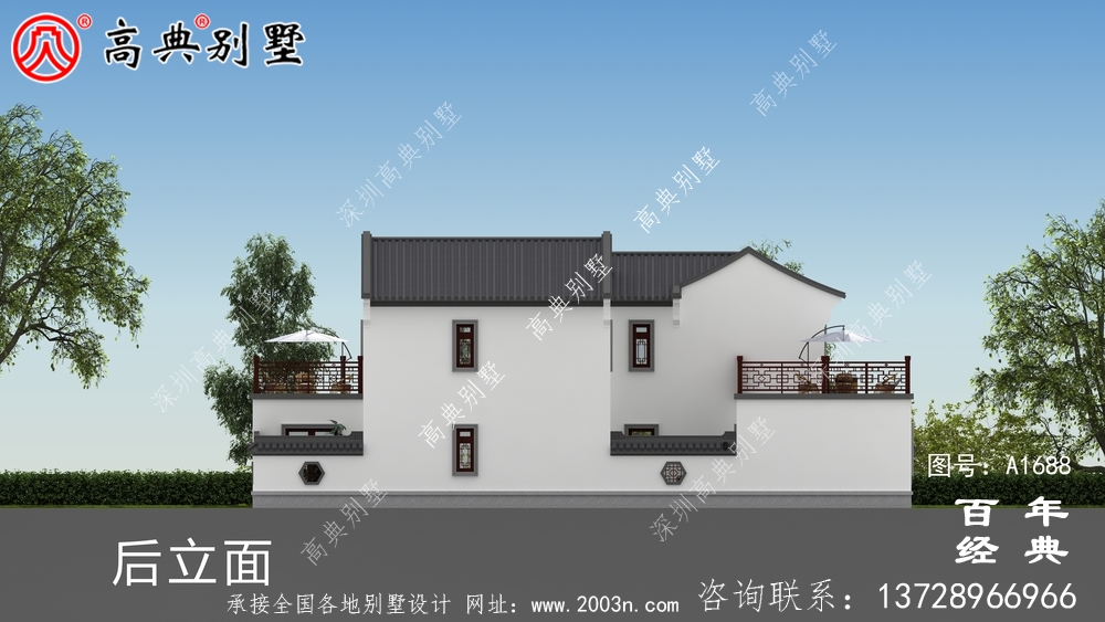 新中式兩層帶庭院農(nóng)村別墅設(shè)計圖紙效果圖_農(nóng)村兩層別墅設(shè)計