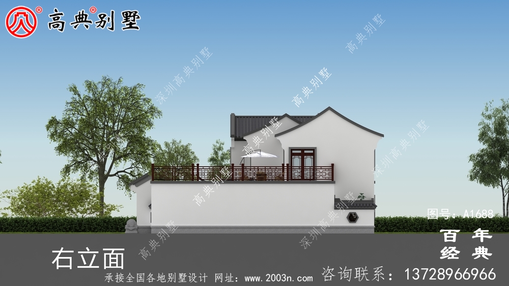 新中式兩層帶庭院農(nóng)村別墅設(shè)計圖紙效果圖_農(nóng)村兩層別墅設(shè)計