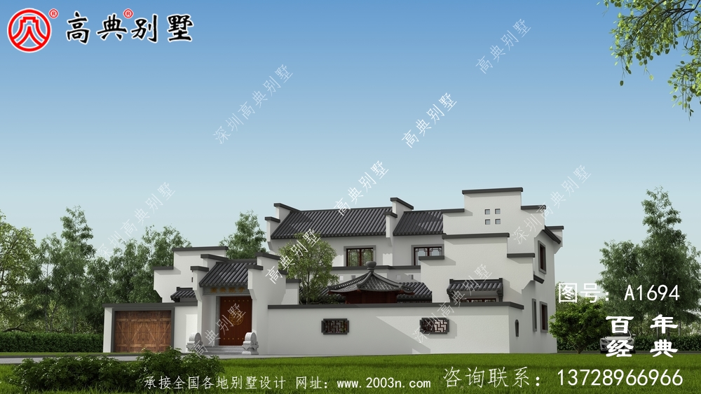 豪華兩層新中式別墅設計圖紙_農村四層別墅設計