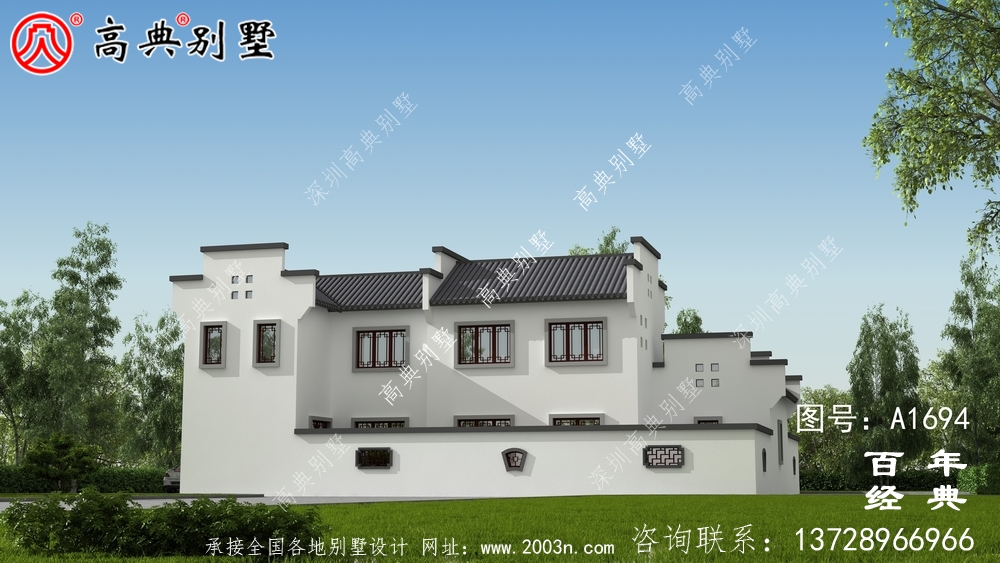 豪華兩層新中式別墅設計圖紙_農村四層別墅設計