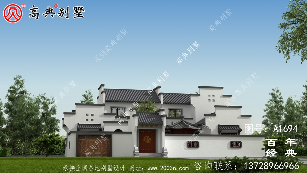豪華兩層新中式別墅設計圖紙_農村四層別墅設計