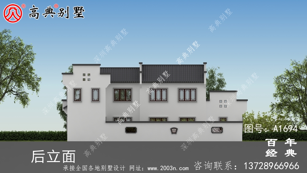 豪華兩層新中式別墅設計圖紙_農村四層別墅設計