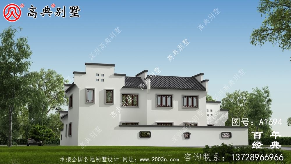 豪華兩層新中式別墅設計圖紙_農村四層別墅設計