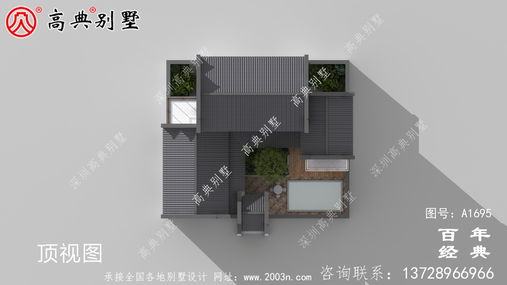 新中式三層徽派別墅外觀效果圖_農村三層別墅設計