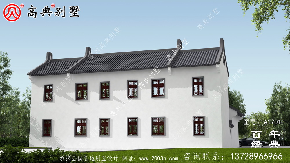 新中式兩層四合院別墅設計圖紙_農村兩層別墅設計