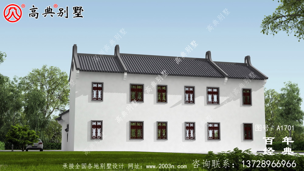 新中式兩層四合院別墅設計圖紙_農村兩層別墅設計