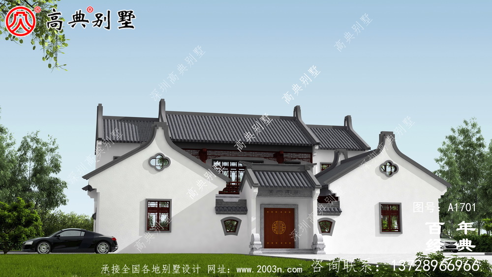 新中式兩層四合院別墅設計圖紙_農村兩層別墅設計