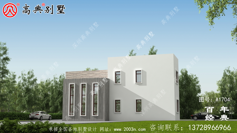 簡約現代風兩層別墅外觀效果圖_農村兩層自建房設計圖