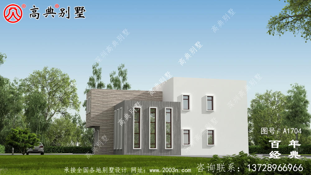 簡約現代風兩層別墅外觀效果圖_農村兩層自建房設計圖