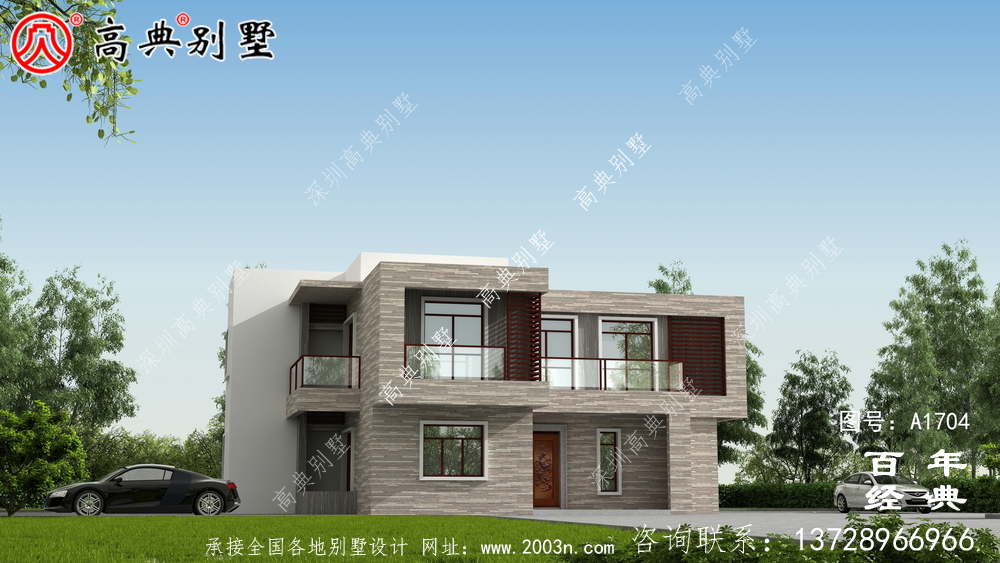 簡約現代風兩層別墅外觀效果圖_農村兩層自建房設計圖