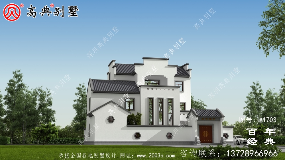 中式三層帶庭院別墅效果圖_農(nóng)村三層別墅設(shè)計(jì)