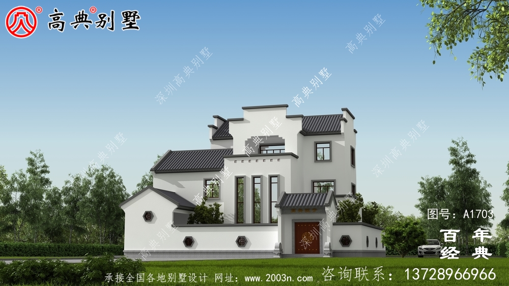 中式三層帶庭院別墅效果圖_農(nóng)村三層別墅設(shè)計(jì)