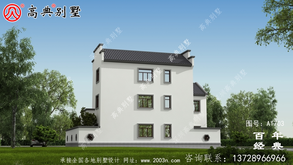 中式三層帶庭院別墅效果圖_農(nóng)村三層別墅設(shè)計(jì)