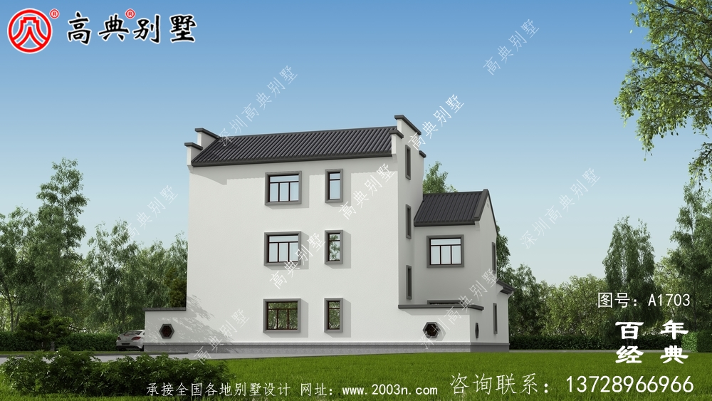 中式三層帶庭院別墅效果圖_農(nóng)村三層別墅設(shè)計(jì)