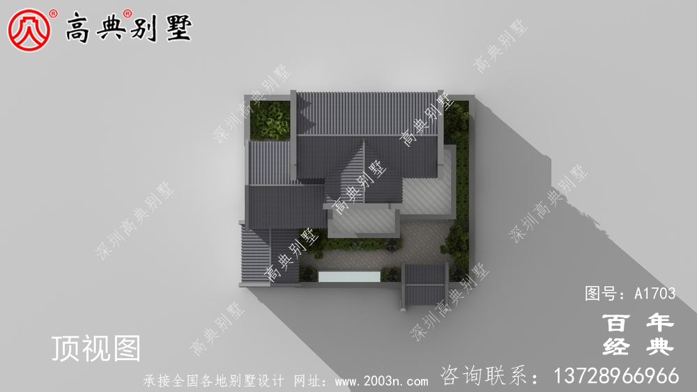 中式三層帶庭院別墅效果圖_農(nóng)村三層別墅設(shè)計(jì)