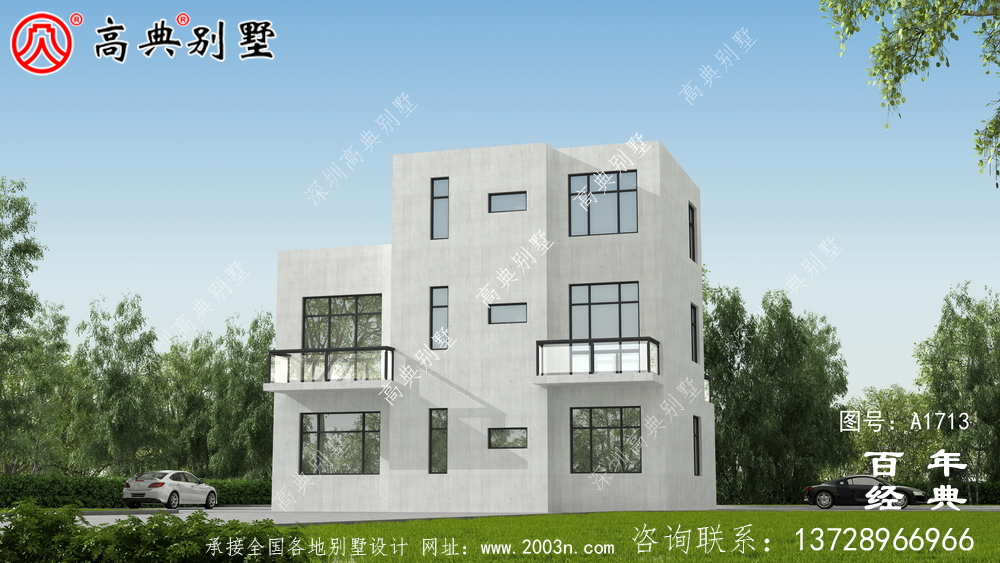復式三層現代別墅設計圖紙_農村三層別墅設計