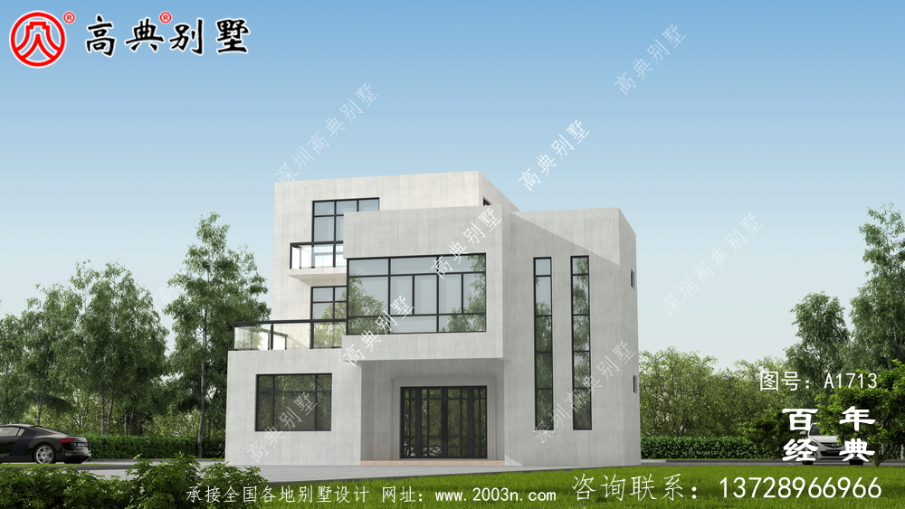 復式三層現代別墅設計圖紙_農村三層別墅設計