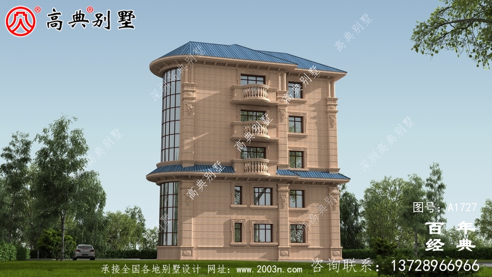 復式五層歐式別墅外觀效果圖_農村五層別墅設計