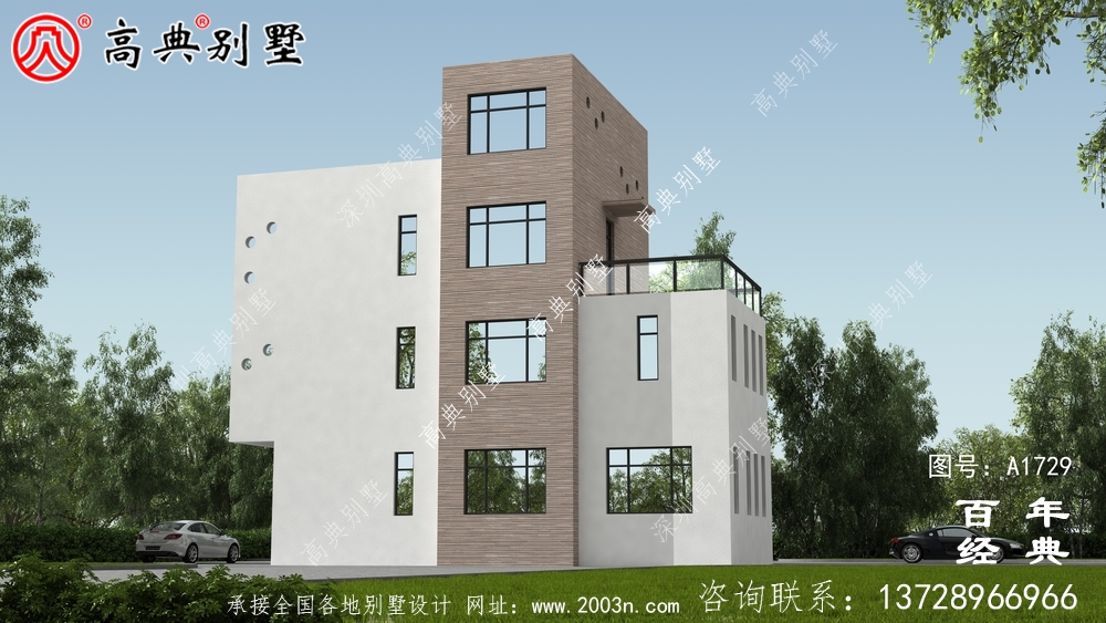 復式四層現代風別墅設計圖紙_農村四層別墅設計