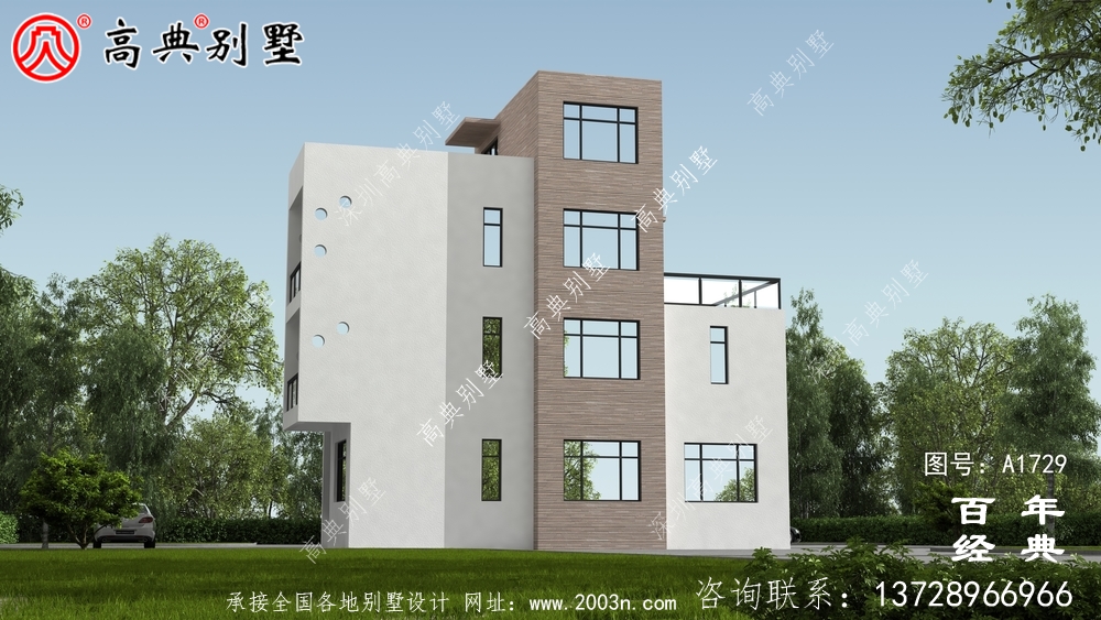 復式四層現代風別墅設計圖紙_農村四層別墅設計