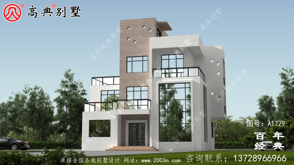 復式四層現代風別墅設計圖紙_農村四層別墅設計