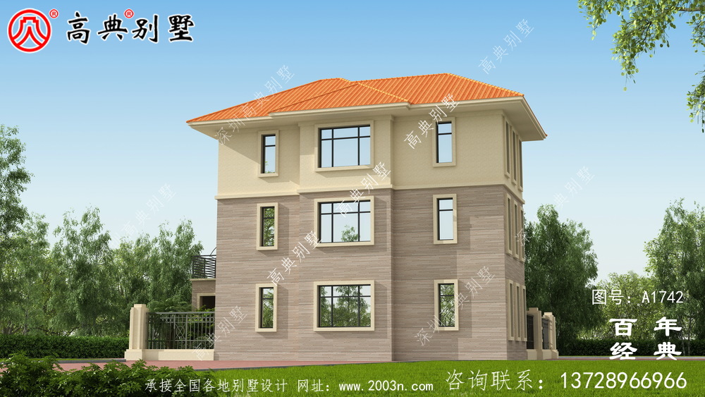 復式三層帶院子歐式別墅圖紙及效果圖_農村三層自建房設計圖