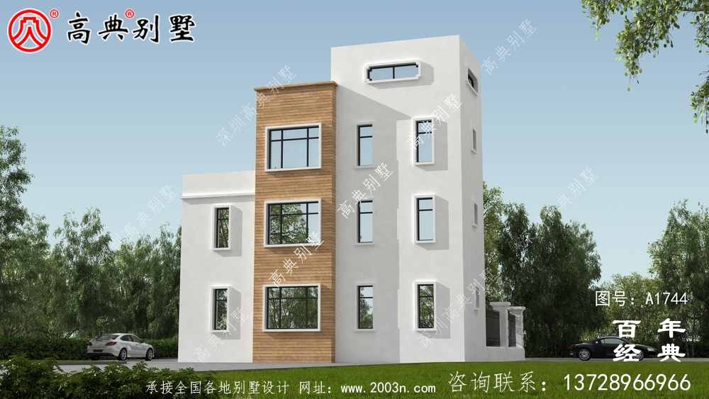 現代風四層帶庭院別墅設計圖紙_農村四層別墅設計