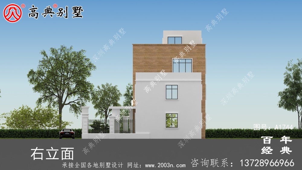 現代風四層帶庭院別墅設計圖紙_農村四層別墅設計