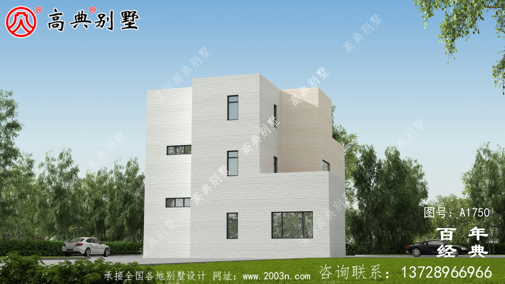 三層現代風別墅圖紙及效果圖_農村三層自建房設計圖