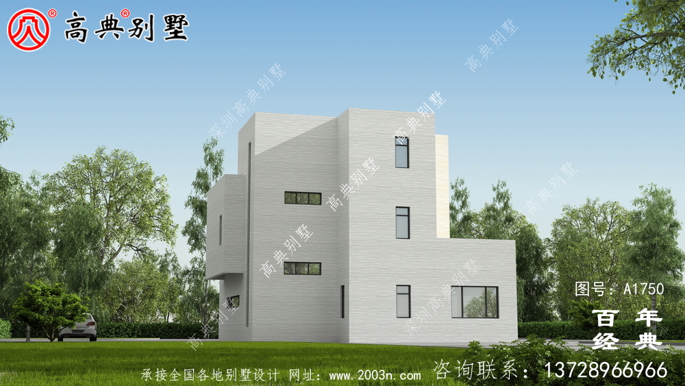 三層現代風別墅圖紙及效果圖_農村三層自建房設計圖