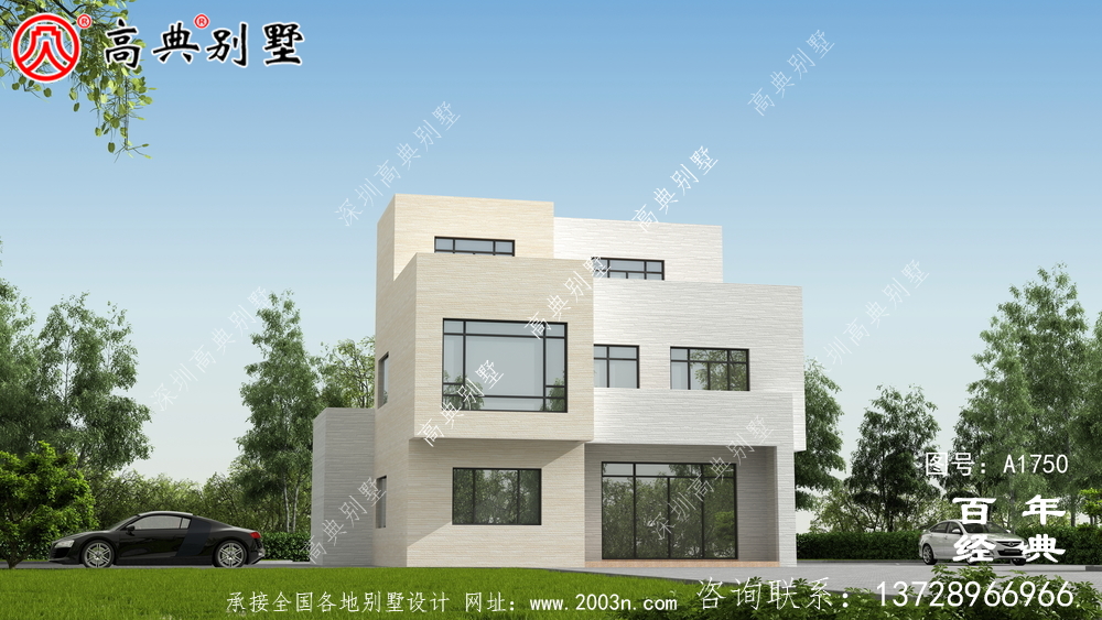 三層現代風別墅圖紙及效果圖_農村三層自建房設計圖
