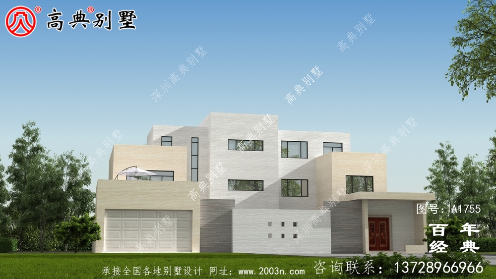 大氣三層現代風別墅圖紙及效果圖_農村三層自建房設計圖